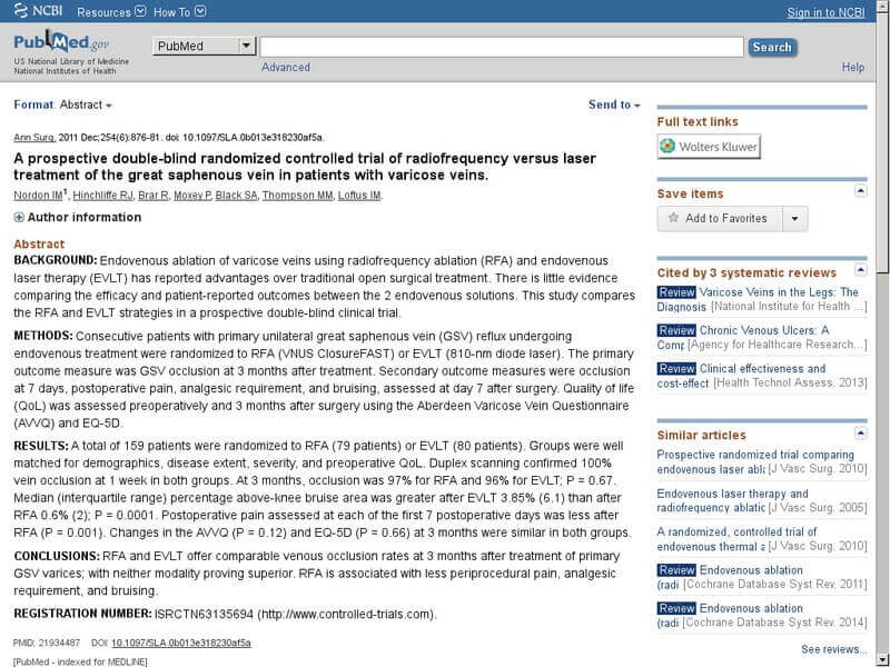 publication traitement laser veine